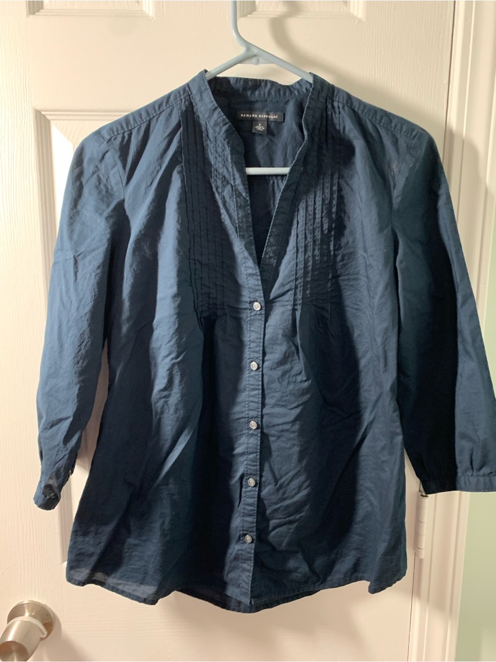Banana Republic Dark Navy Pintuck Button-Up Shirt